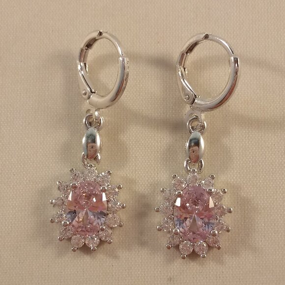 18K White Gold Filled Sun Flower Pink Diamond Zircon Dangle Earrings Party Gift - Picture 1 of 5